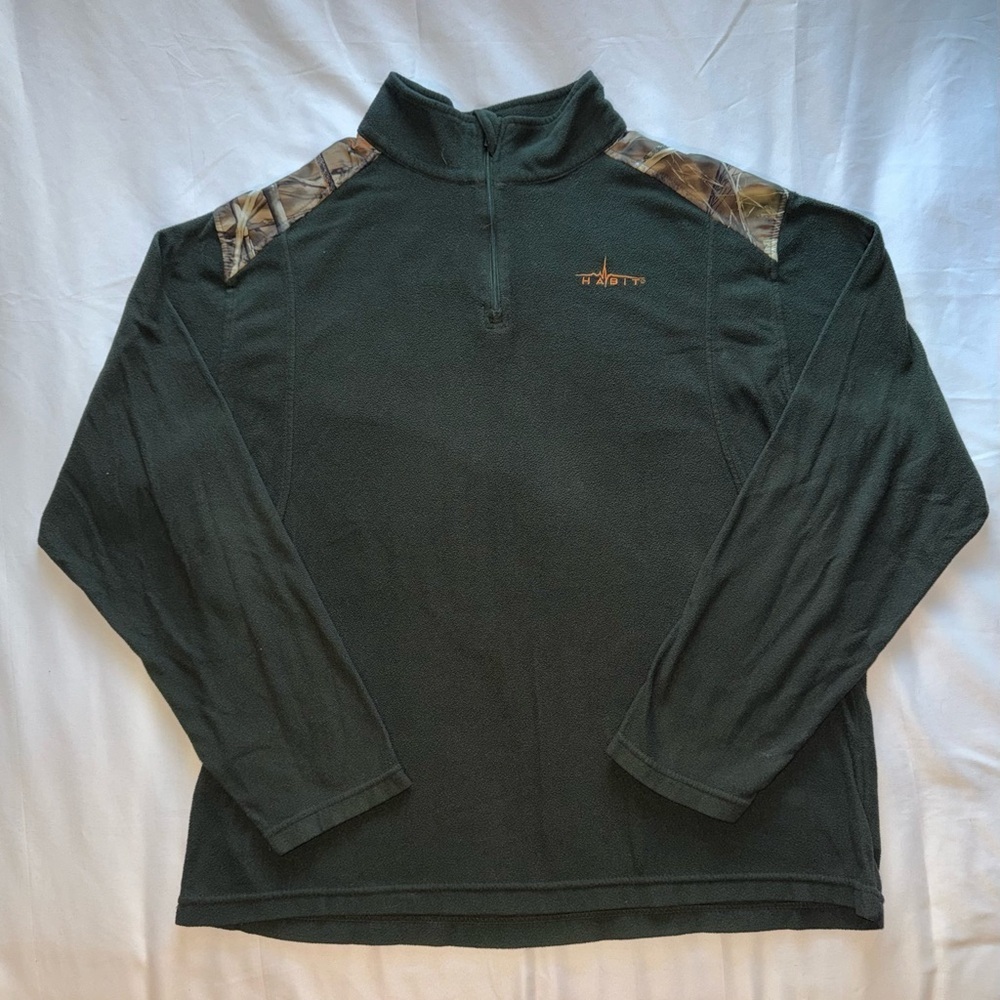 Habit Men's Green and Camo Fleece 1/4 Zip Pullover Sweatshirt Size Large